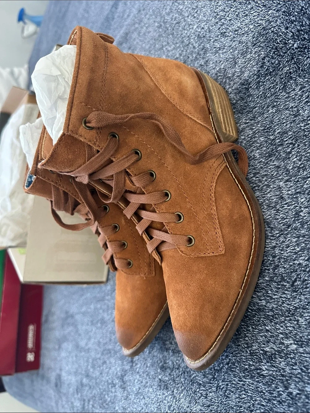 Women’s Suede Lace-Up Ankle Booties in Cognac
